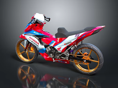 Yamaha Sport Motorcycle With Red White Blue Color And Gold Alloy Wheels 3d model