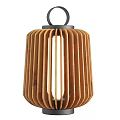 Wooden Lantern Shaped Outdoor Lights With Vertical Stripes Design Different Sizes And Black Top Ring