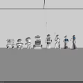 Smart Robots with Various White Designs Standing on Reflective Surface Against Black Background 3d model