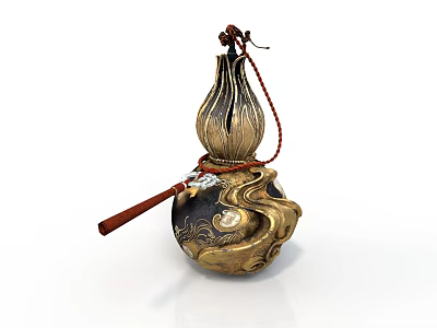 Exquisite Sculpture Carving With Hollowed Gourd Shape Red Cord And Intricate Patterns 3d model