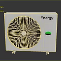 White Energy Efficient Air Conditioner Outdoor Unit With Fan Grille And Green Indicator Light