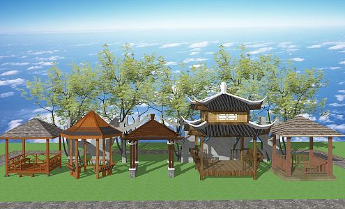 New Chinese Style Pavilion Wooden Pavilion Anticorrosive Wooden Pavilion Landscape Pavilion 3d model