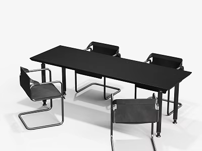 Modern Black Conference Table With Four Metal Frame Chairs And Minimalist Design 3d model
