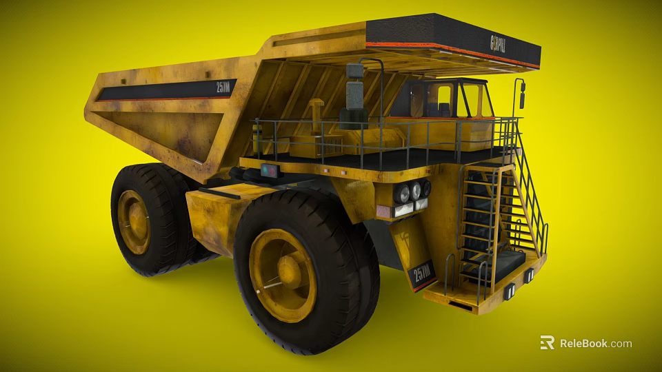 Large Yellow Dump Truck With Big Tires Cab And Ladder Structure 3d model 