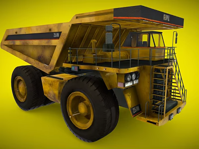 Large Yellow Dump Truck With Big Tires Cab And Ladder Structure 3d model