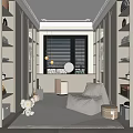 Modern Walk in Closet Interior With Open Shelves Cozy Seating And Pendant Lighting