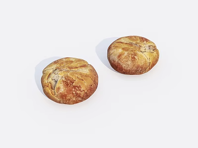 Freshly Baked Round Artisan Bread Loaves With Golden Crispy Crust And Texture 3d model