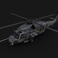 Military Helicopter With Extended Rotor Blades Open Doors And Detailed Fuselage Design