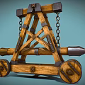 Ancient Wooden Siege Weapon with Wheels Chains and Metal Spike Reinforcements