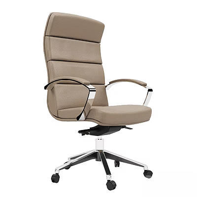 Light Brown Leather Office Chair With High Back Silver Black Armrests And Five Star Base 3d model