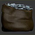 Full Burlap Sack Filled With Shiny Blue Coins On Gray Background
