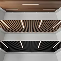 Modern Ceiling Design With Wooden Slats And LED Strip Lights In Different Colors