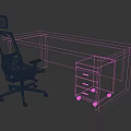 Modern Wooden Office Desk With Drawer Cabinet And Black Mesh Chair