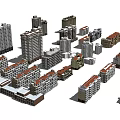Diverse Building Models Including High Rise Low Rise Structures with White Red Roofs 3d model