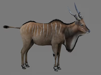 Large Antelope With Spiral Horns And White Stripes On Brown Coat 3d model