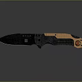 Tactical Folding Knife With Black Textured Blade And Orange Grid Grip Handle