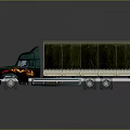 Dark Green Freight Truck With Flame Decals And Canvas Covered Cargo Bed