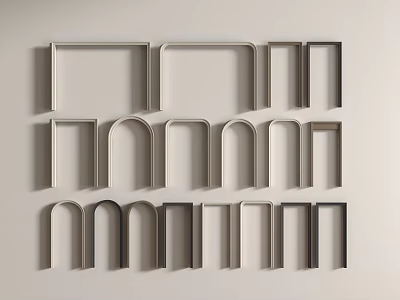 Modern Geometric Metal Frame Decorations Arranged On Wall With Various Shapes And Sizes 3d model