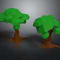 Low Poly Style Two Trees With Green Canopies And Brown Trunks On Gray Background
