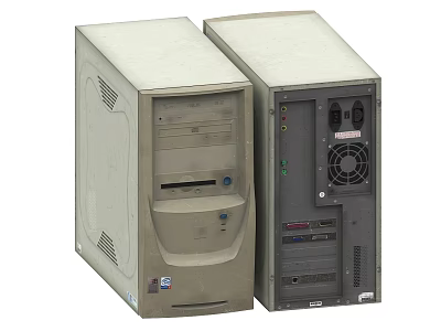 Desktop Computer Front and Back View With CD Drive Power Button Ports and Fan 3d model