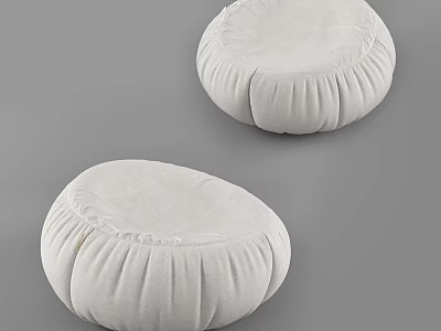 White Round Lazy Sofa with Soft Fabric and Pleated Design for Living Room 3d model