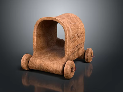 Traditional Handcrafted Wooden Cart With Curved Roof Textured Surface And Wheels 3d model