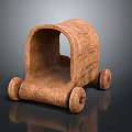 Traditional Handcrafted Wooden Cart With Curved Roof Textured Surface And Wheels