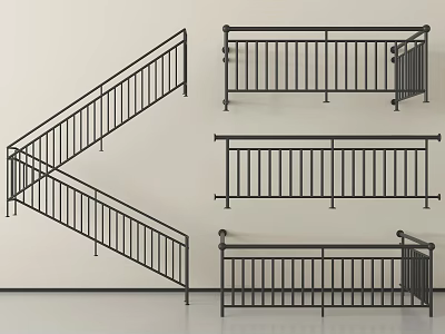 Modern Black Metal Railings Featuring Stair And Straight Styles For Home Safety And Decor 3d model