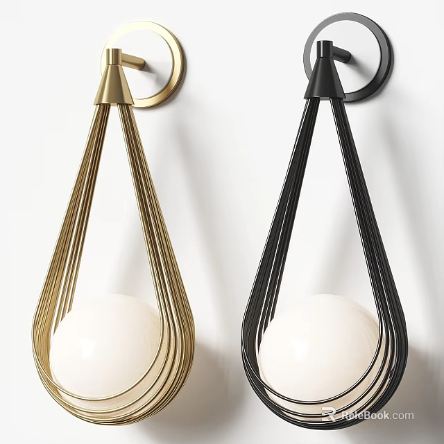 Modern Gold and Black Metal Frame Wall Lamps with Spherical Bulbs 3d model 