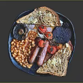 Classic English Breakfast Plate With Grilled Sausages Baked Beans Mushrooms Roasted Tomatoes And Toast