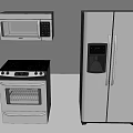 Modern Kitchen With Stainless Steel Refrigerator Microwave And Oven Appliances