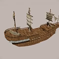 Detailed Wooden Sailing Ship Model With Multiple Sails And Deck Structure
