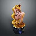 Anime Female Figure With Long Blonde Hair Crown Black Bikini Sitting On Golden Base