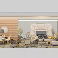 Gray Sofa And Coffee Table Set With Yellow Chairs Decorative Painting And Potted Plants