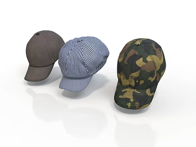 Stylish Caps Featuring Gray Striped And Camouflage Patterns For Daily Wear 3d model