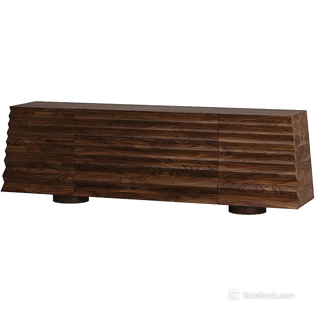Solid Wood Sideboard With Vertical Grooved Design And Round Support Legs For Modern Dining Space 3d model