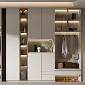 Modern White Shoe Cabinet Design With Storage Lighting Clothing Hanging And Plants In Entryway