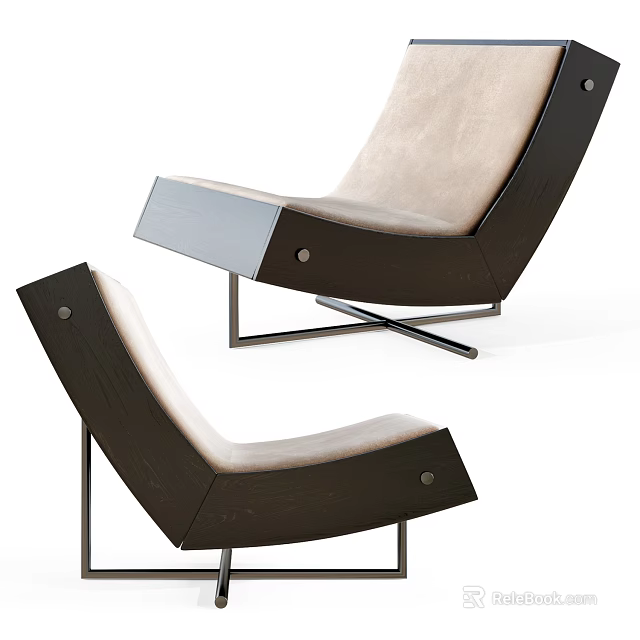 Modern Stylish Lounge Chair With Wooden Frame Beige Cushion And Metal Legs 3d model 