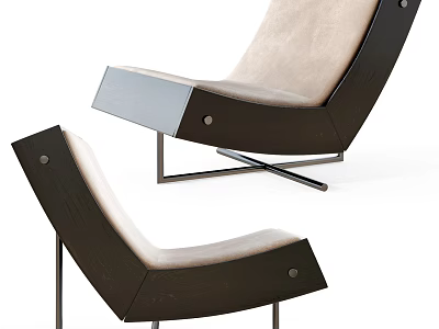 Modern Stylish Lounge Chair With Wooden Frame Beige Cushion And Metal Legs 3d model