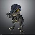 3D Cartoon Dinosaur Character Model Standing With Blue Body Yellow Eyes And Sharp Claws