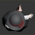 Little Girl Wearing White Long Sleeve Top Gray Pinafore Dress And Red Flower Hat