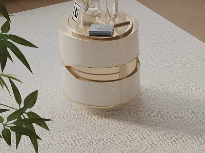 Modern Round Bedside Table With White Design Gold Accents And Decorative Vase 3d model