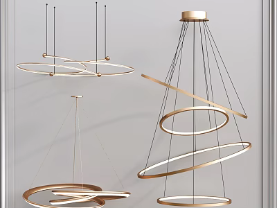 Modern Hanging Pendant Lights With Circular Metal Frames And LED Lighting 3d model