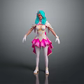 Fantasy Game Movie Character With Teal Hair Pink White Outfit And Headpiece