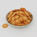 Golden Round Cookies With Hole Patterns In White Bowl On Light Background
