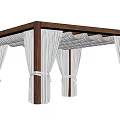 Elegant Wooden Landscape Pavilion with White Curtains and Decorative Roof Pillars