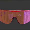 Red Frame Safety Goggles With Blue Letters And Clear Protective Lens