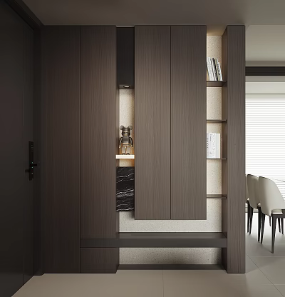 Modern Wooden Shoe Cabinet With Storage Shelves And Minimalist Functional Design 3d model