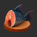 Fresh Sliced Salmon Fillet On Wooden Base With Vibrant Red Flesh