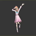 Vibrant Game Movie Character With Orange Hair Pink Dress Green Bow And Lively Waving Pose